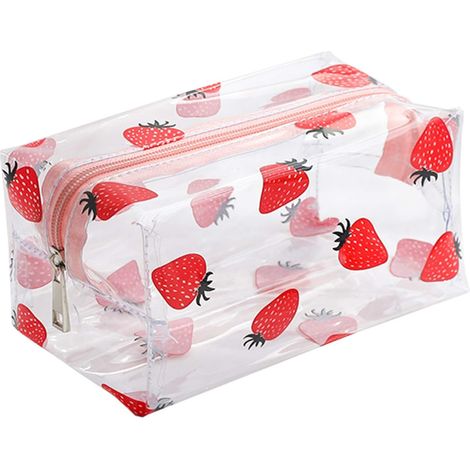 Trousse à cosmétiques transparente pour femmes en dessin animé mignon (fraise),