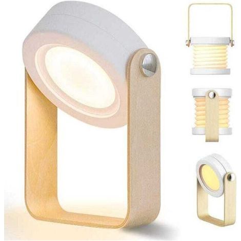 Touch-sensitive LED bedside lamp with adjustable brightness, retro table lamp with wooden handle, 3 brightness levels, portable folding table lamp (1/5)