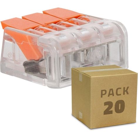 Pack 20 Connettori Rapidi 3 Ingressi per Cavo Elettrico 0.08-4 mm² Arancione