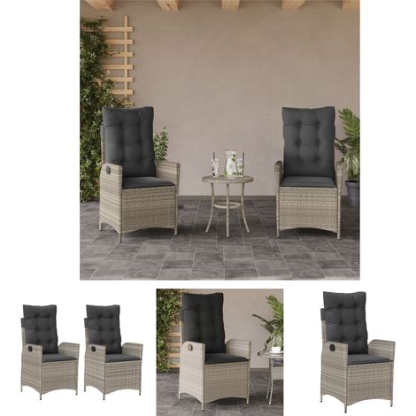 The Living Store Gartensessel mit Kissen 2 Stk. Verstellbar Hellgrau Poly Rattan -  Gartenstühle (1/5)