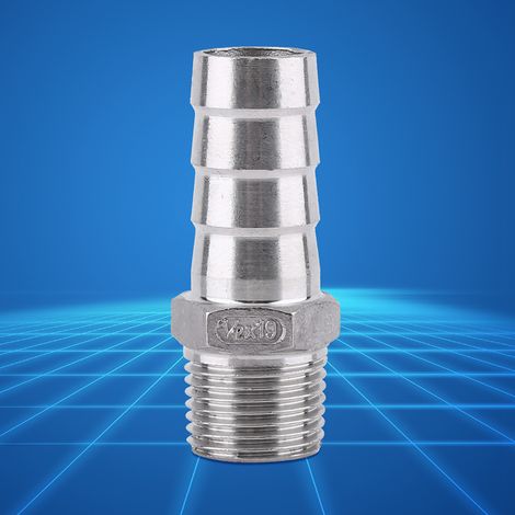 Raccord de tuyau en acier inoxydable, filetage mâle, embout cannelé pour flexible d'eau, connecteur 1/2" x 19 mm, pour plomberie et irrigation (1/2)
