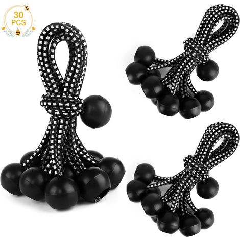 Cordon élastique, lot de 30 tendeurs en caoutchouc pour bâches et tentes, fixation de bâches de remorque, corde élastique pour bagages, sangle pour bannière (noir) (1/5)
