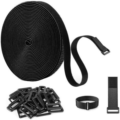 Sangles Réutilisables en Scratch, Attaches de Câble Ajustables, Réglables avec Boucles, Sangle Fixation à Crochet et Boucle (25 mm x 10 m, 50 fermetures) - (1/5)