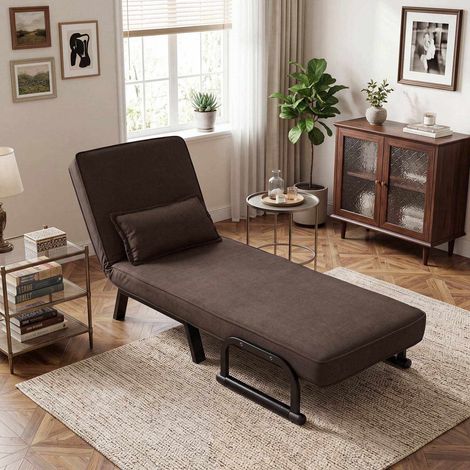3-in-1 Folding Sofa Bed with Adjustable Backrest - Brown (1/5)