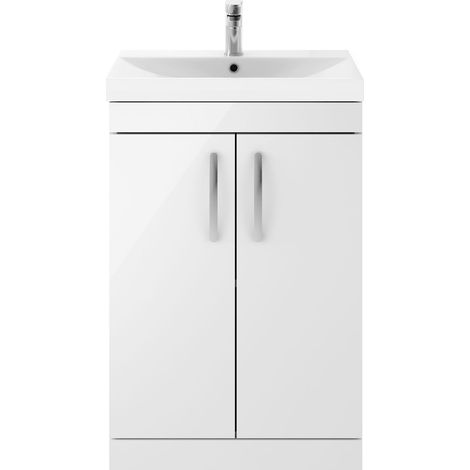 Millwich Contemporary 2 Door Floor Standing Vanity Unit with Thin Edge Basin, Gloss White, 600mm (1/4)