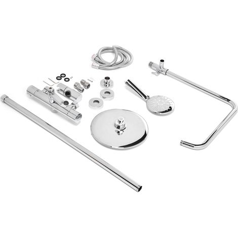 Ensemble de douche G1/2 pour salle de bain, comprenant un mitigeur thermostatique effet pluie, un robinet et des accessoires argentés. (1/5)