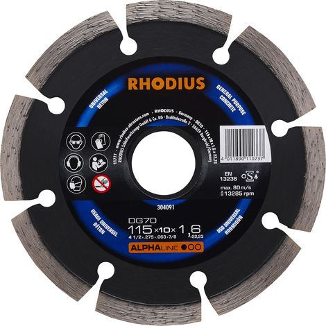 Disco de corte de diamante - ALPHALINE - DG 70 - 115 X 10,0 X 1,6 X 22,23 mm RHODIUS