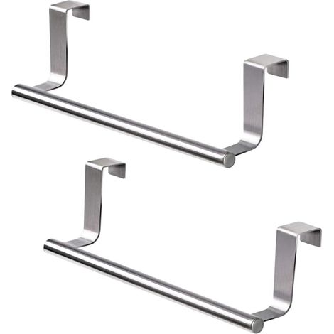 Porte-Serviette Porte-Torchon Sans Perçage - Acier Inoxydable - Pour Porte Cuisine Salle De Bain Épaisseur Max 2 Cm - Lot De 2