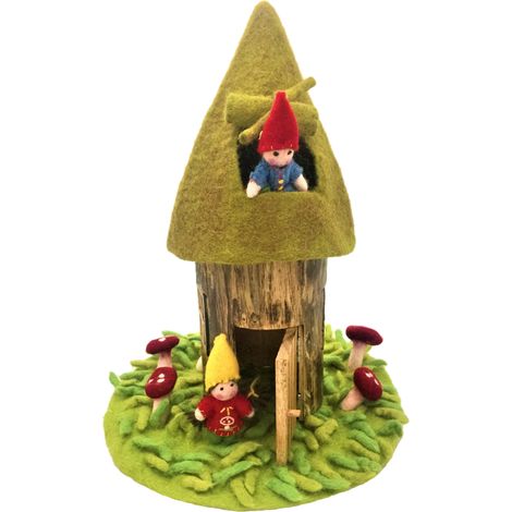 Maison de Fée Miniature en Tronc d'Arbre Creux en Bois Naturel avec Toit en Feutre d'Été - PANGIVO