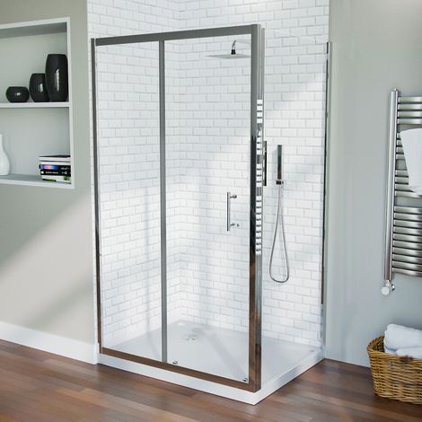 Shower 1100mm Sliding Door with 700 mm Frameless Glass Side Panel Screen (1/5)