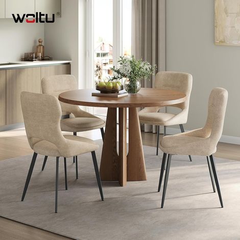 WOLTU Dining Chairs 4Pcs in Chenille Upholstered Modern Kitchen Armchairs with Metal Legs for Living Room Restaurant, Khaki