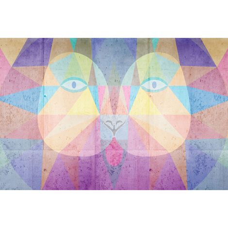 Papier peint panoramique multicolore pour salon| Tapisserie panoramique originale motif visage | Papier peint panoramique bureau motif géométrique - 267 x 400 cm (4 pièces) (1/2)