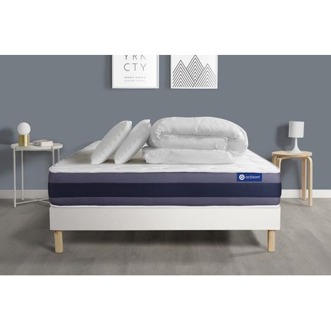 Ensemble matelas sommier Actiflex morpho 140 x 190 cm 2 oreillers et couette Ressorts ensachés et mémoire de forme - Couleur : Blanc (1/5)