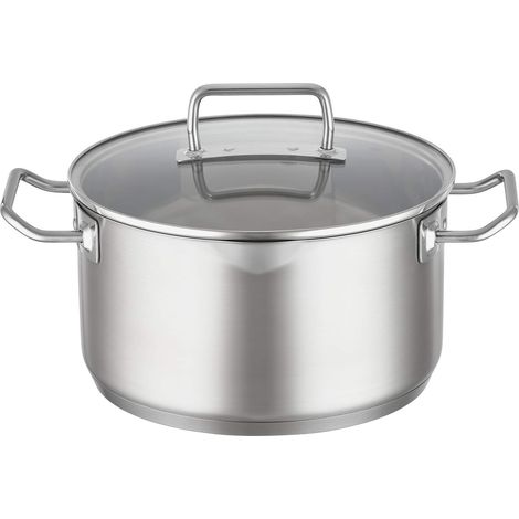 RÖSLE EXPERTISO - Pentola universale di alta qualità in acciaio inox 18/10, 24 cm, coperchio in vetro, scala interna, adatta a induzione, lavabile in lavastoviglie, colore: Argento (1/5)