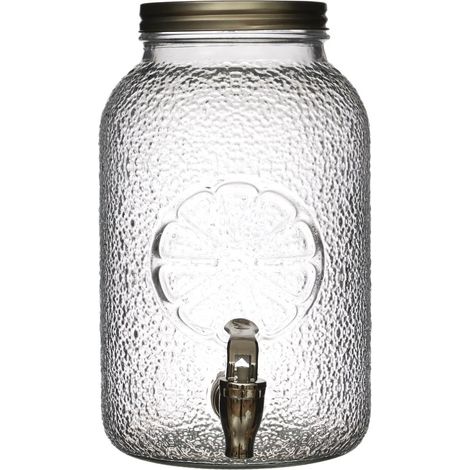 Distributeur à boisson 3,8L en verre décor citron avec robinet
