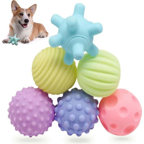 Lot de 6 jouets pour chien, balles couineuses en caoutchouc résistant au son, idéales pour l'entraînement (bleues) (1/5)