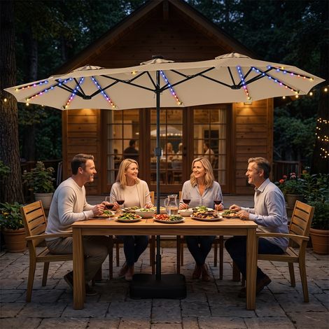 13 FT Double-Sided Patio Umbrella with 108 LED Lights and Base Included-Beige (1/5)