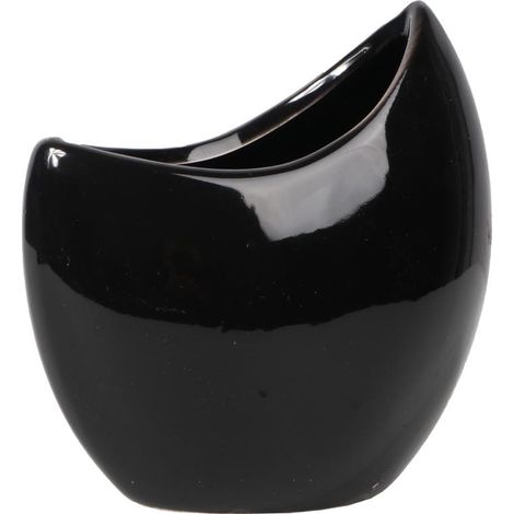 Jarrón de cerámica con forma de barco, negro, 10 cm (1/2)