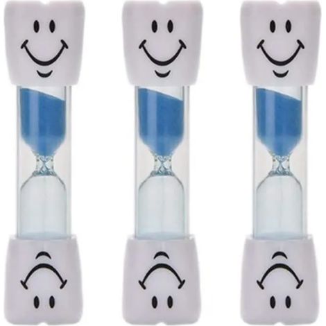 Lot de 3 Sablier, Visage souriant, 3 minutes, Bleu, Accessoire salle de bain, Enfant (1/5)