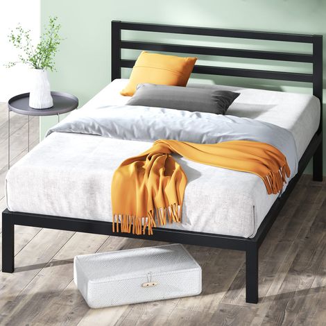 Zinus Mia Struttura Letto 120x190 cm con Testiera in Metallo - Altezza 36 cm - Letto Una Piazza e Mezza con Doghe in Legno e Spazio Sottostante - Facile da Montare - Nero (1/5)