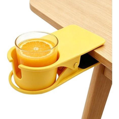 Porte-gobelet à clip – Porte-gobelet de bureau amovible – Porte-gobelet latéral – Convient aux boissons, sodas, thés et cafés – Système de fixation à clip – Idéal pour la maison et le bureau – jaune (1/5)
