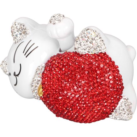 Ornements Chat Porte-Bonheur Solaire à Bras Ondulant, Statue Chat Porte-Bonheur Créative, Décoration Chat Fortune Oreilles Blanches (1/5)