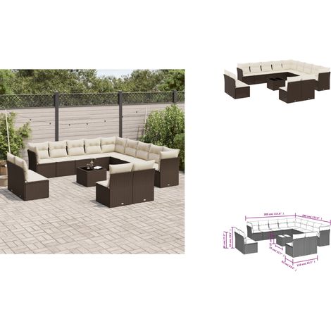 14-tlg. Garten-Sofagarnitur mit Kissen Braun Poly Rattan - Garten Sofagarnitur - Garten Sofagarnituren - Outdoor Sofagarnitur - Sofagarnitur Terrasse