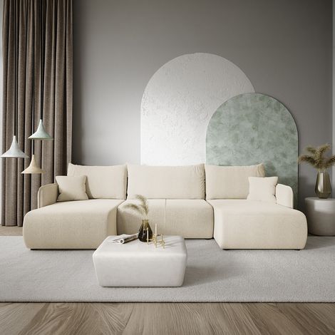 U-Sofa 5-sitzig umbaubar Truhe Claudio Beige