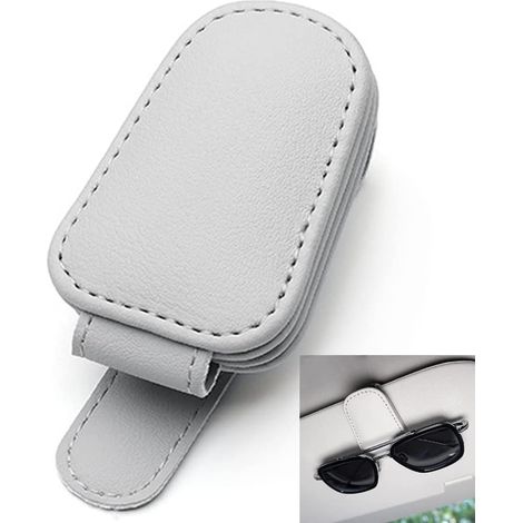 Porte-lunettes de soleil en cuir microfibre gris pour pare-soleil de voiture, avec clip pour carte et ticket. 1 Buc (1/5)