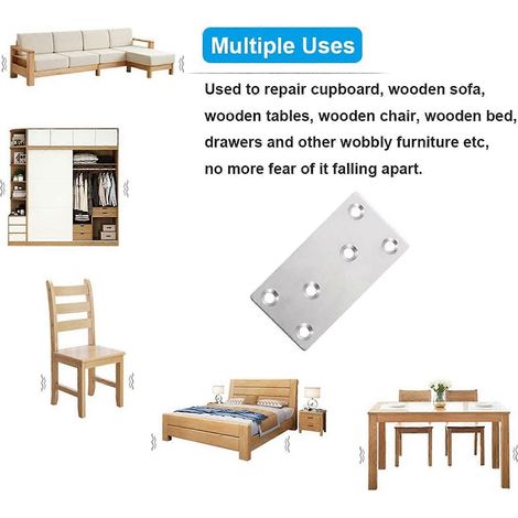 Lot de 12 supports droits de réparation robustes en acier inoxydable pour meubles et bois (1/2)