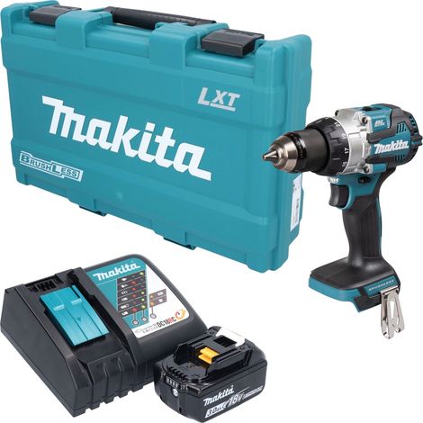 Taladro atornillador de percusión a batería Makita DHP 489 RF1K, 18 V, 73 Nm, sin escobillas + 1 batería de 3,0 Ah + cargador + maletín (1/5)