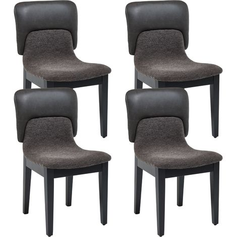Wahson Esszimmerstühle 4er Set, PU-Leder Küchenstühle mit Holzbeinen, Moderne Patchwork Stühle aus Chenille, Grau