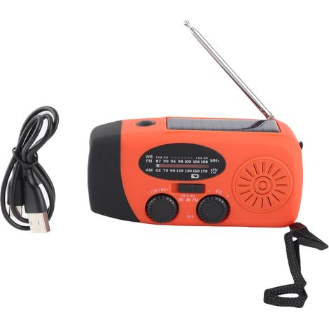 [JAMAIS UTILISÉ]Radio météo d'urgence à manivelle solaire 2000 mAh AM/FM avec batterie externe, chargeur solaire et manivelle, lampe torche LED intégrée et lampe de lecture. (1/5)