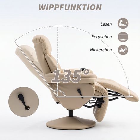 Fauteuil relax inclinable avec poche latérale, porte-gobelet pour salon chambre, crème (1/5)