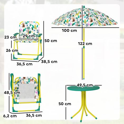 Kindersitzgruppe, 4 teilige Kindersitzgarnitur mit abnehmbarem Sonnenschirm, Kindertisch mit 2 Klappstühlen, Grün (1/5)