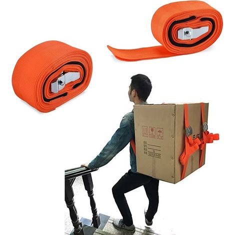Sangles de Déménagement Levage et Portage pour 1 Déménageurs Kit Harnais d'Épaule pour Déplacer Transport de Meubles/Objets Lourds/Piano 2 Sangles de Levage, Orange