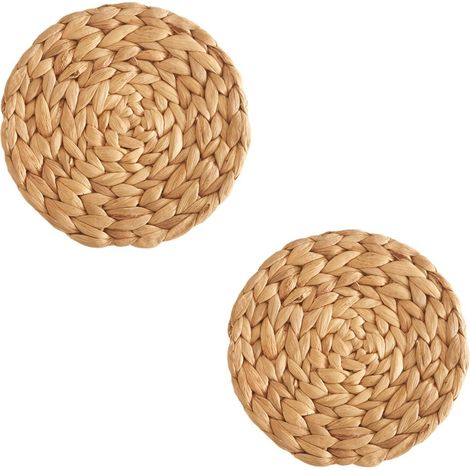 2 tapis ronds tressés en jacinthe d'eau pour tables à manger (1/5)