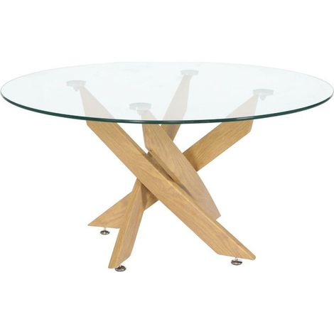 Home Heavenly® - Mesa centro redonda de cristal DAN, de 80 cm diámetro x 40 cm altura. 4 Patas entrecruzadas.  Color: Pata Roble (1/3)