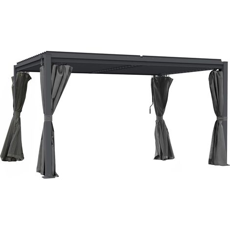 Pergola bioclimatique avec rideau et moustiquaire "Howard" - 3 x 4 m - Gris (1/4)