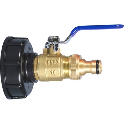 Adaptateur IBC avec vanne à boisseau en laiton double filetage mâle 6-fen et buse laiton 1/2 inch, connecteur renforcé ABS+laiton (1/2)