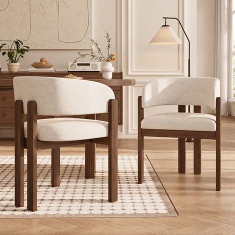 Chaise de salle à manger 60x51x80 cm - lot de 2 - bouclette - confort quotidien - design moderne - pour salle à manger - assise rembourrée - noyer (1/5)