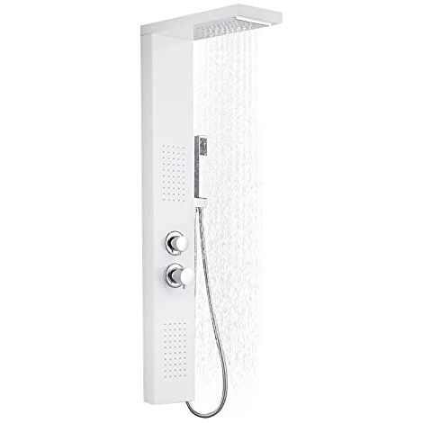 Naizy – Colonne de douche encastrée 4 en 1 – Douche pluie, cascade, massage – Acier inoxydable 304 finition brossée – Dimensions 20x47x115cm