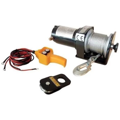 Drakkar Equipement – Treuil de traction électrique 12V 900 kg – Moteur 700W – Câble 15m Ø4mm – Commande à distance 3m – Débrayage manuel (1/2)