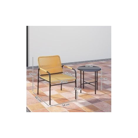 Salon bistrot 3 pièces 66x54x76 cm acier et rotin PE jaune, table ronde pour balcon – MEUBLIV (1/5)