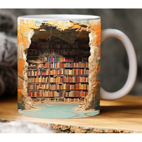 Tasse 3D Étagère À Livres - Tasse En Céramique Blanche 350 ml - Pour Lecteurs Et Amateurs De Lecture - 1 Pièce (1/3)