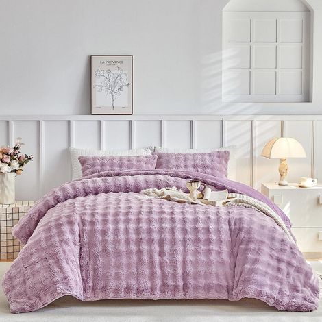 Bettwäsche-Set Doppelbett Kunstfell-Fleece Lavendel 200x200 cm