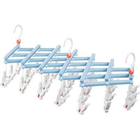 Pratico appendiabiti pieghevole con clips, 29 clips, azzurro