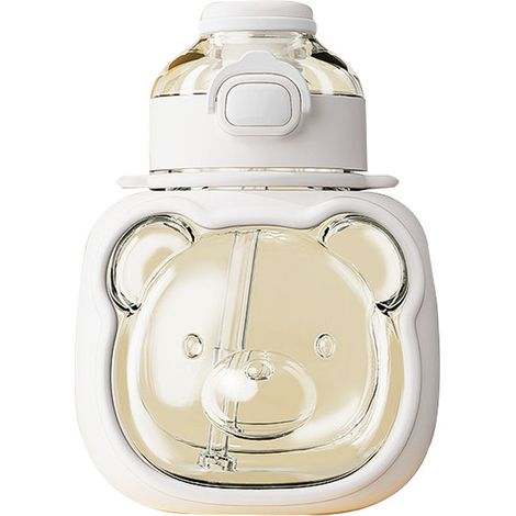 Gourde à Paille Anti-Fuite Design Mignon, Sans Odeur et Non Toxique, avec Bandeoulière pour Voyage et Extérieur, Couleur Blanc Perlé (1/5)