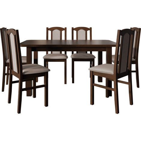 Conjunto de mesas y sillas para comedor Victorville 273, Nuez, 76x80x140cm, Diámetro: 0, Número de asientos: 6, Estilo: Clásico