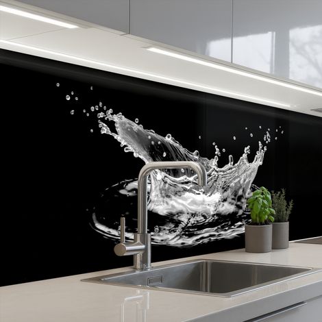 REVETEMENT MURAL DE CUISINE, CRÉDENCE DE CUISINE Eau - Splash - Eau - Noir 250x80 (1/5)